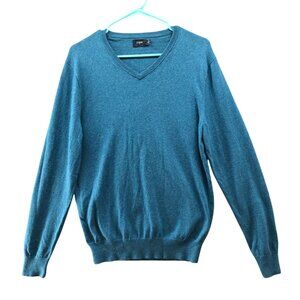 J. Crew Cotton Merino Wool Sweater Mens M V-Neck Blue Cerulean Stretch Pullover